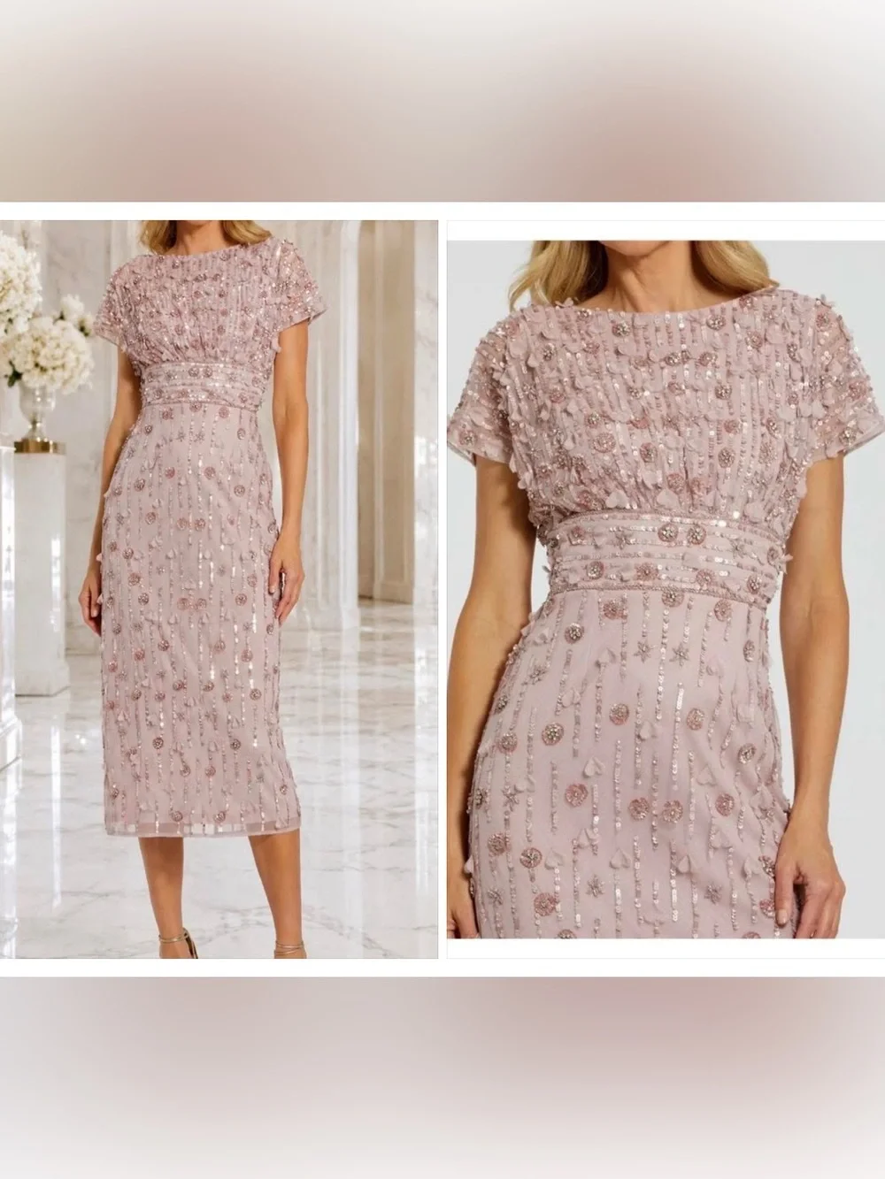 MAC DUGGAL Dress Size 8 NEW Pink Sheath Midi Dress Floral Beading - Picture 9 of 12